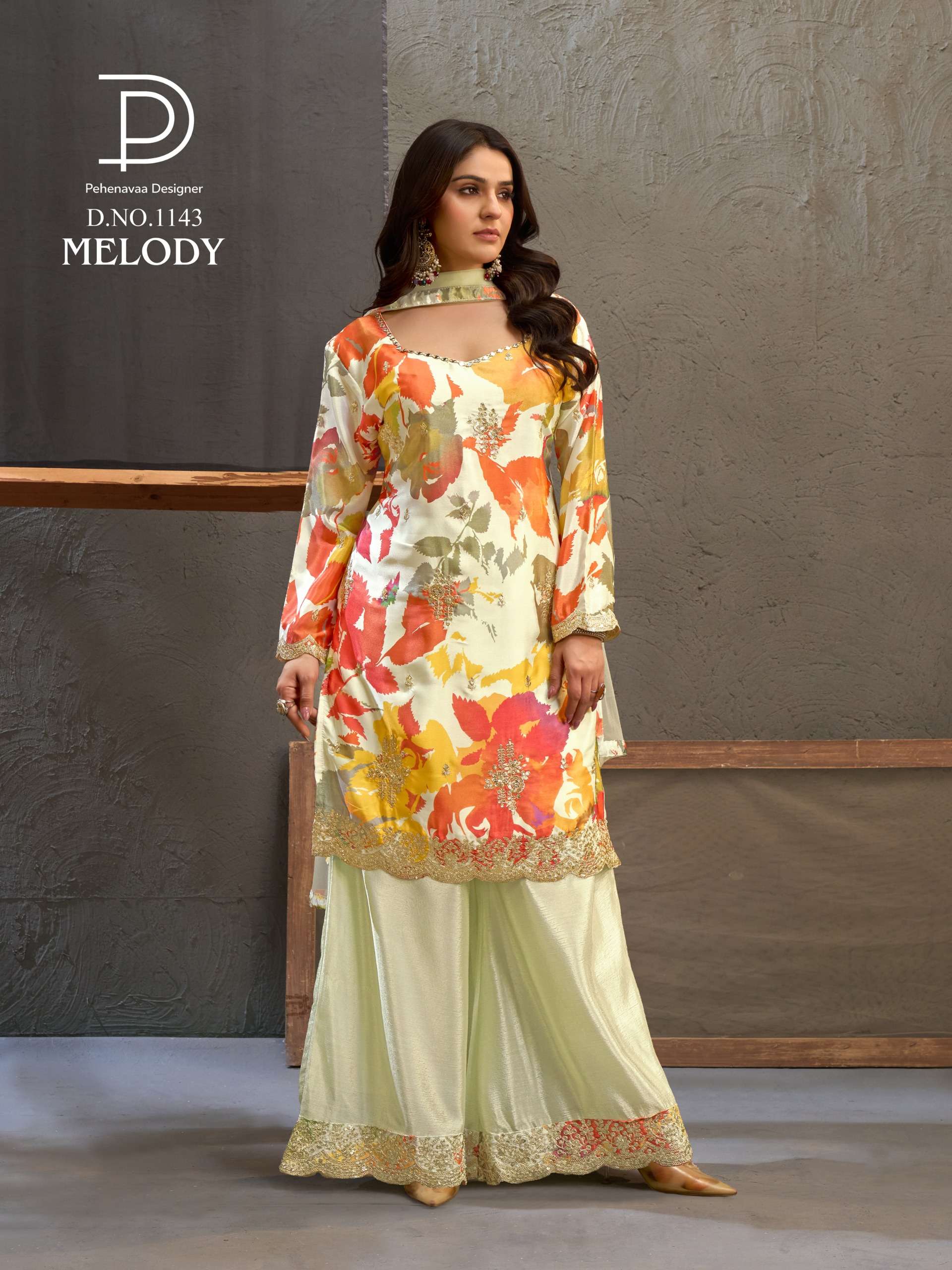 MELODY 1143 TO 1146 CHINON EMBROIDERY WORK PALAZZO TYPE SUIT THIS FESTIVAL TREND ONLINE